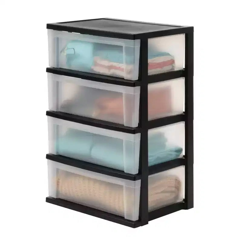 4-Drawer Wide Plastic Storage Chest - Black