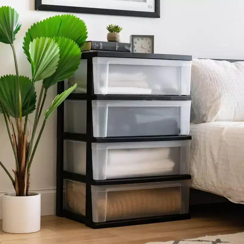 4-Drawer Wide Plastic Storage Chest - Black