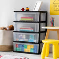 4-Drawer Wide Plastic Storage Chest - Black