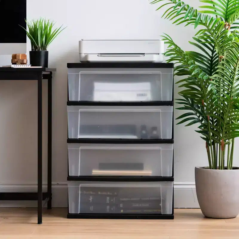 4-Drawer Wide Plastic Storage Chest - Black