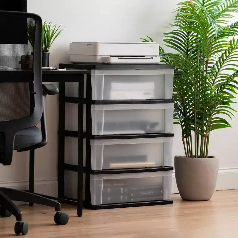 4-Drawer Wide Plastic Storage Chest - Black