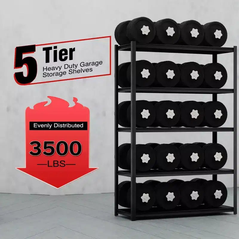 5-Tier Heavy Duty Metal Shelving Unit - 48"W x 18"D x 72"H Black