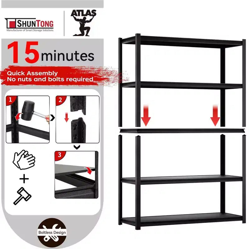 5-Tier Heavy Duty Metal Shelving Unit - 48"W x 18"D x 72"H Black
