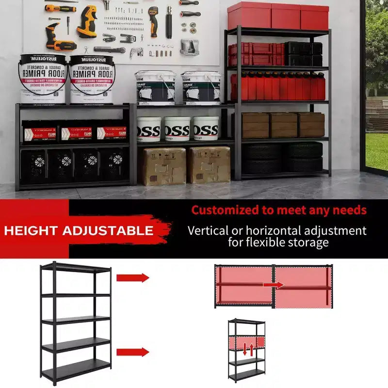 5-Tier Heavy Duty Metal Shelving Unit - 48"W x 18"D x 72"H Black