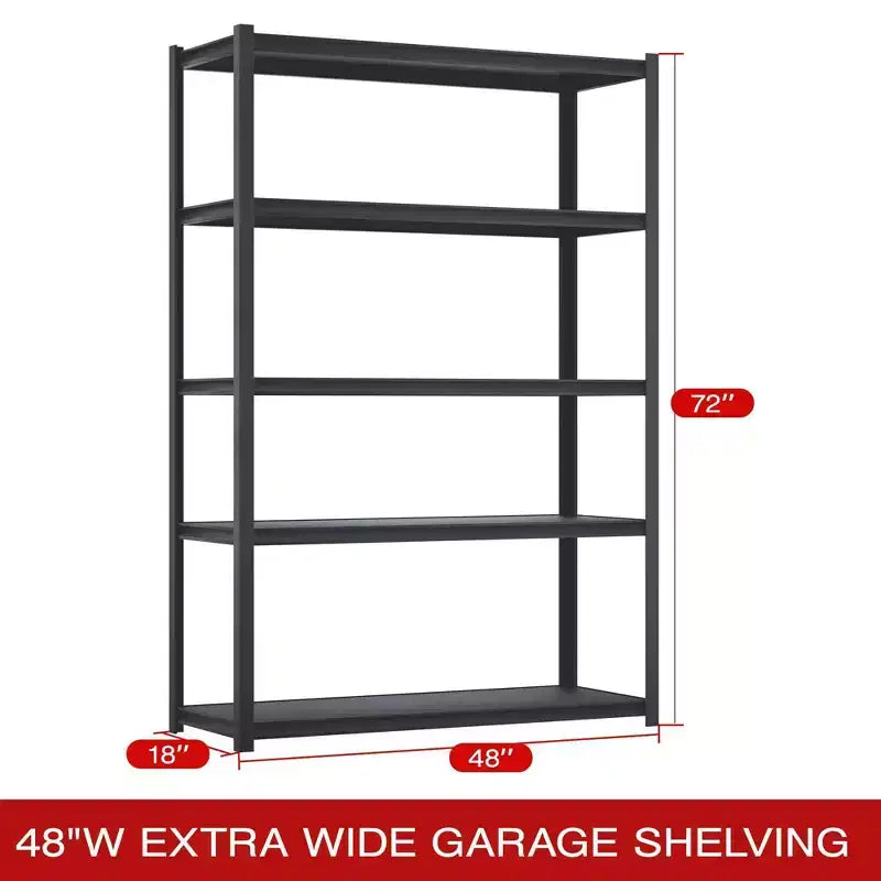 5-Tier Heavy Duty Metal Shelving Unit - 48"W x 18"D x 72"H Black