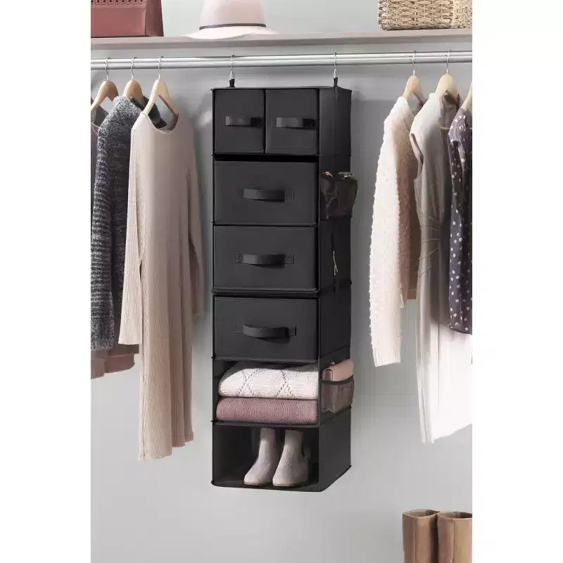 Multifunctional Hanging Closet Organizer with 5 Shelves - Black