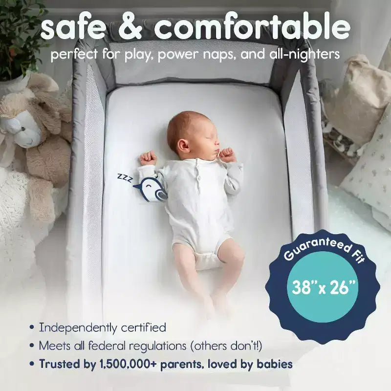 Pack and Play Mattress - White, Medium Firm, 38x26x1.25", Waterproof Cover