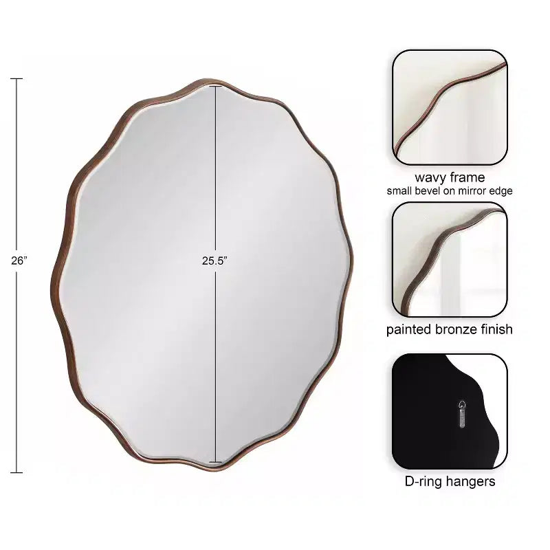 26" Round Scalloped Wall Mirror - Bronze