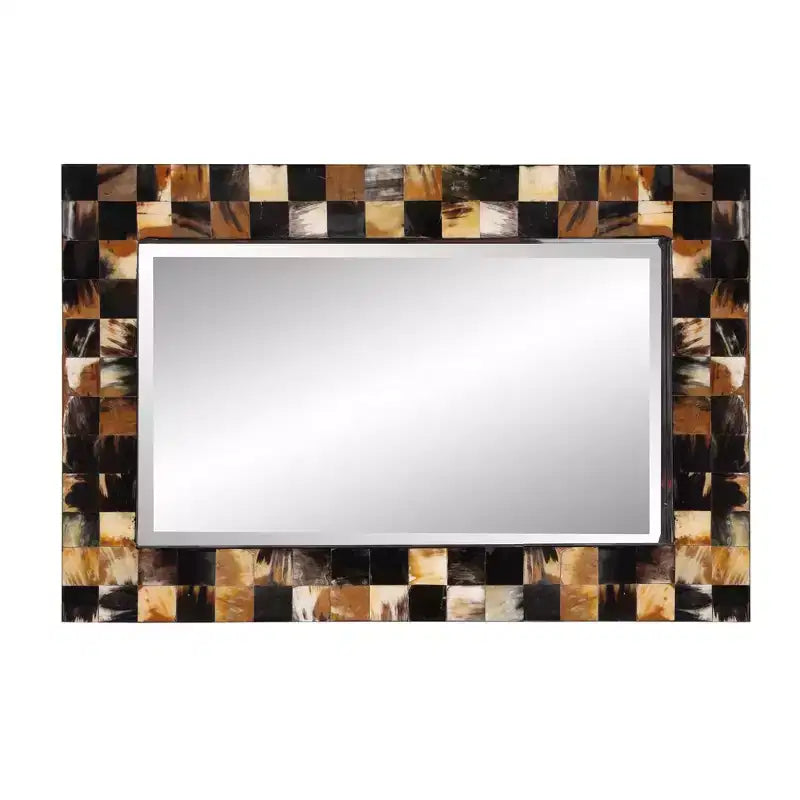 Elias 24" Rectangular Beveled Wall Mirror - White & Tan Tiled Horn Frame