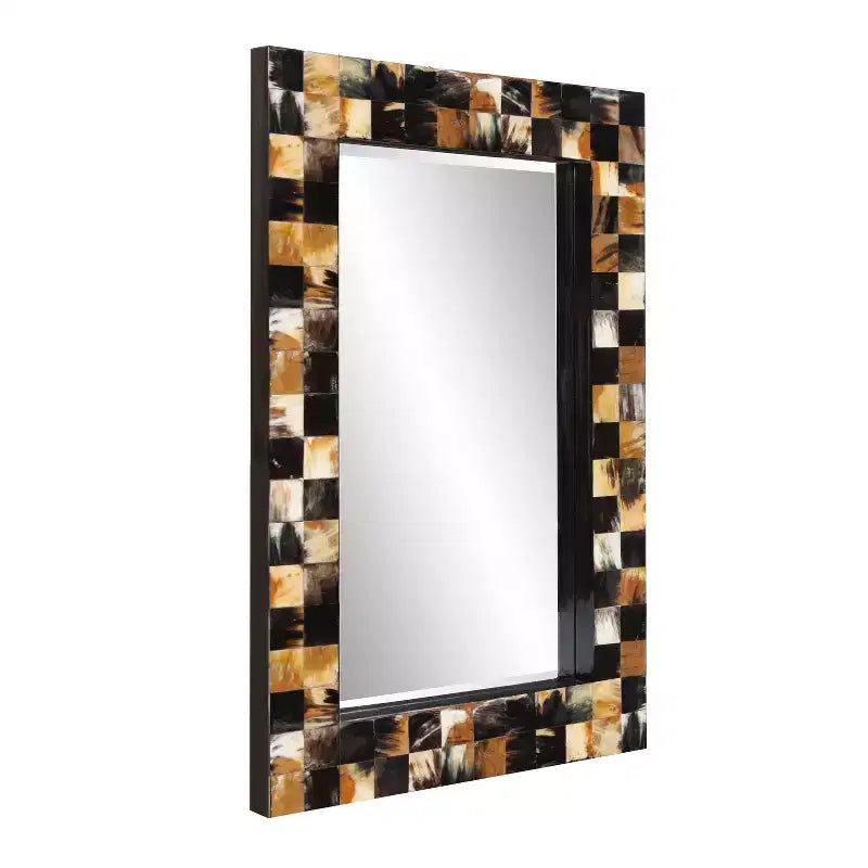 Elias 24" Rectangular Beveled Wall Mirror - White & Tan Tiled Horn Frame