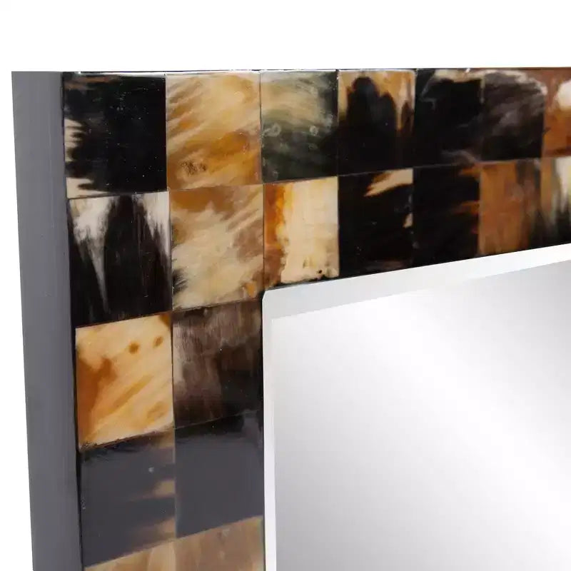 Elias 24" Rectangular Beveled Wall Mirror - White & Tan Tiled Horn Frame