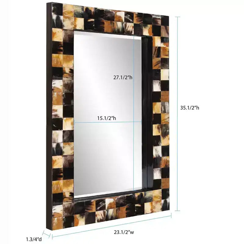 Elias 24" Rectangular Beveled Wall Mirror - White & Tan Tiled Horn Frame