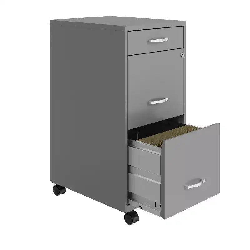 18" Deep 3-Drawer Mobile Vertical File Cabinet - Arctic Silver