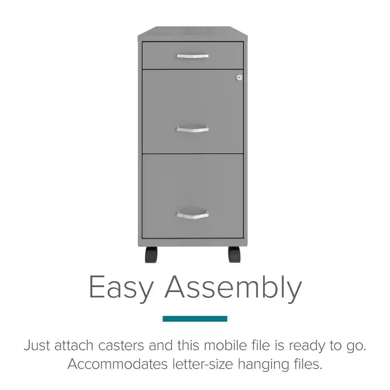 18" Deep 3-Drawer Mobile Vertical File Cabinet - Arctic Silver