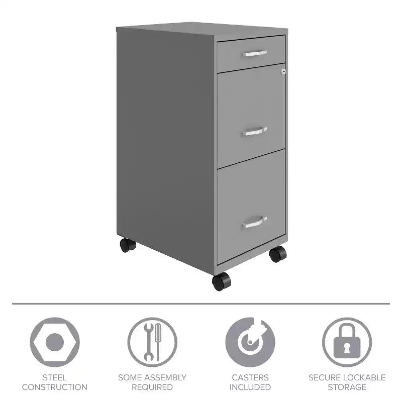 18" Deep 3-Drawer Mobile Vertical File Cabinet - Arctic Silver