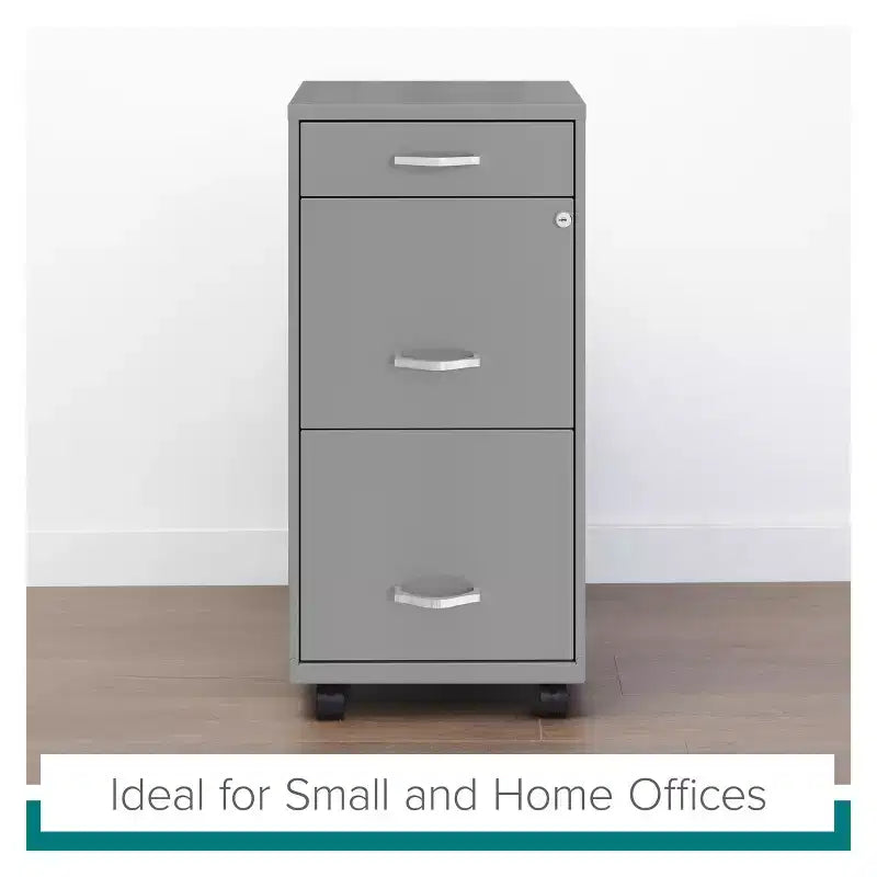 18" Deep 3-Drawer Mobile Vertical File Cabinet - Arctic Silver