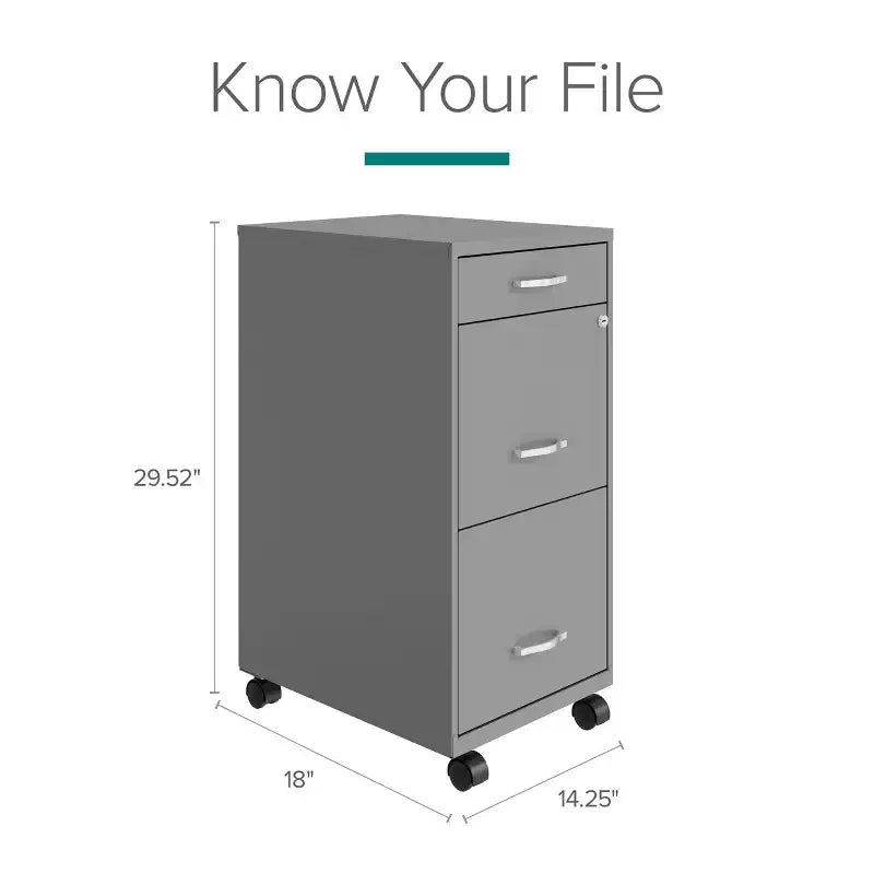 18" Deep 3-Drawer Mobile Vertical File Cabinet - Arctic Silver