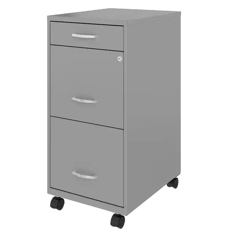 18" Deep 3-Drawer Mobile Vertical File Cabinet - Arctic Silver