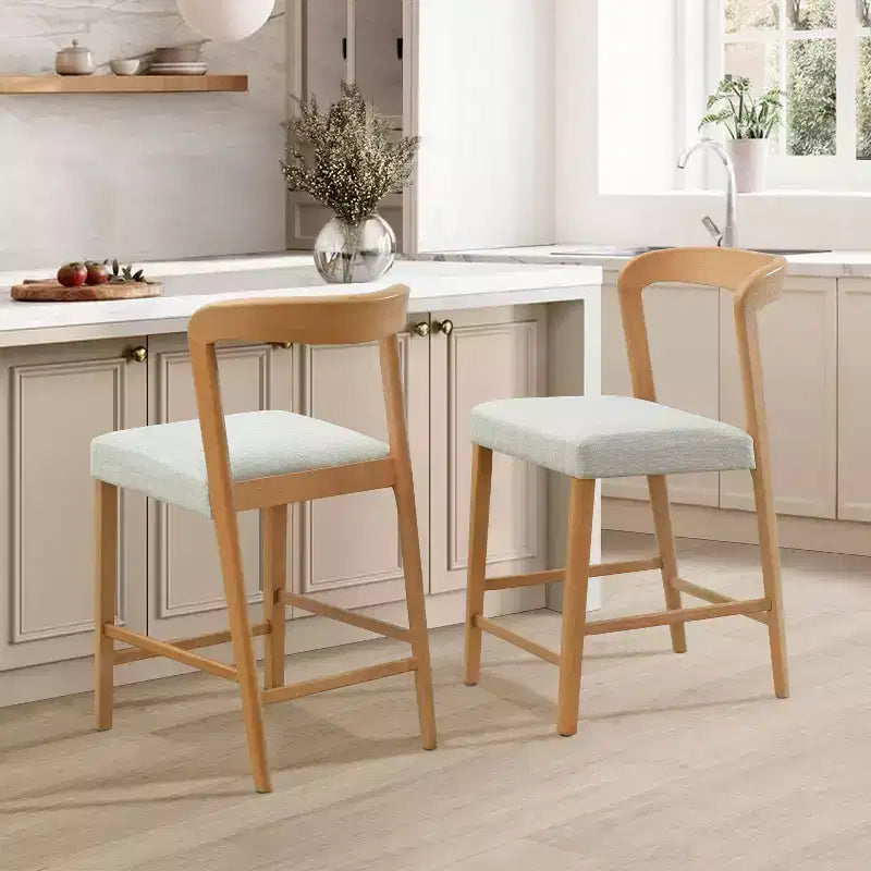 Christopher Knight Home Set of 2 Zion Contemporary Rubberwood Upholstered with Curved Open Back Counter Height Barstools Natural