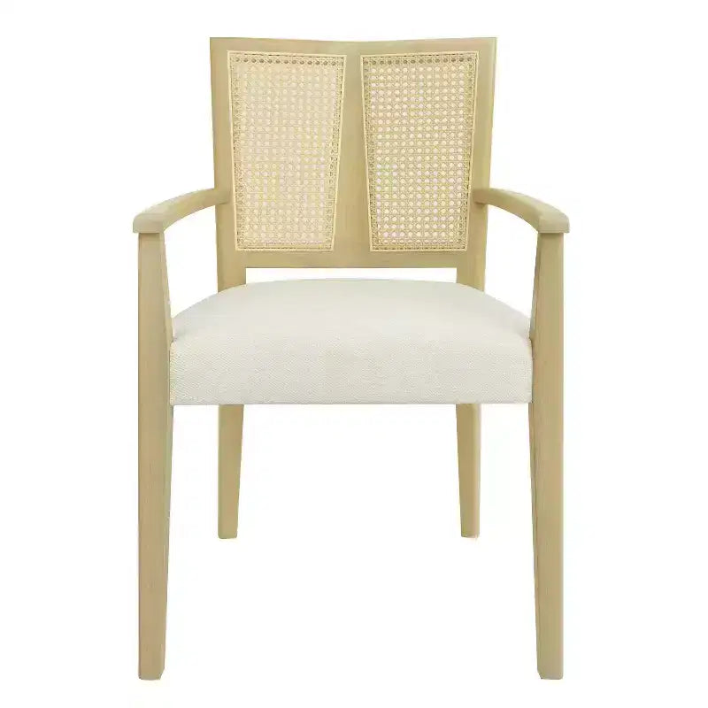 Set of 2 Nolan Rubberwood Dining Arm Chairs with Cane Webbing - Beige/Light Ash