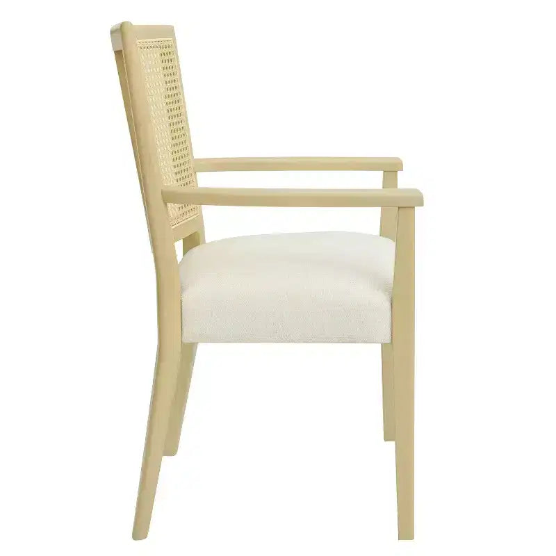 Set of 2 Nolan Rubberwood Dining Arm Chairs with Cane Webbing - Beige/Light Ash