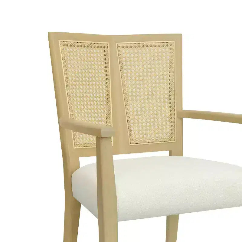 Set of 2 Nolan Rubberwood Dining Arm Chairs with Cane Webbing - Beige/Light Ash