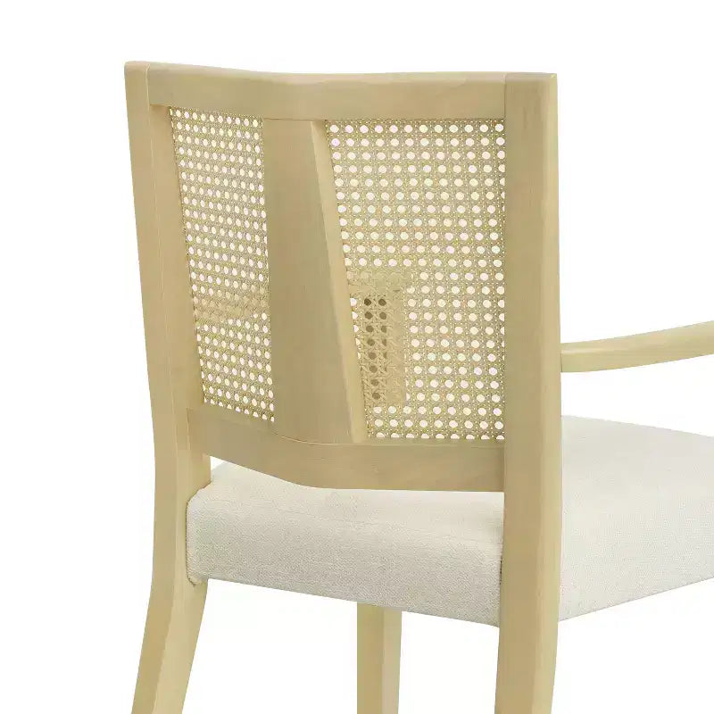 Set of 2 Nolan Rubberwood Dining Arm Chairs with Cane Webbing - Beige/Light Ash