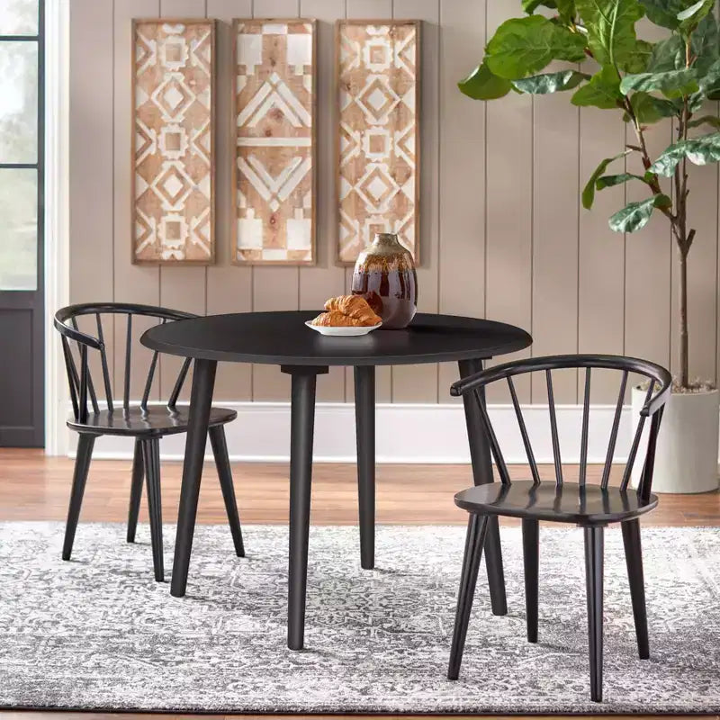 42" Round Farmhouse Dining Table - Black