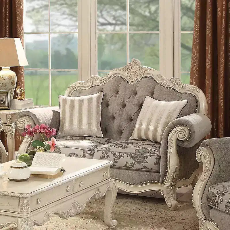 Acme Furniture 71" Ragenardus Sofa Gray Fabric/Antique White