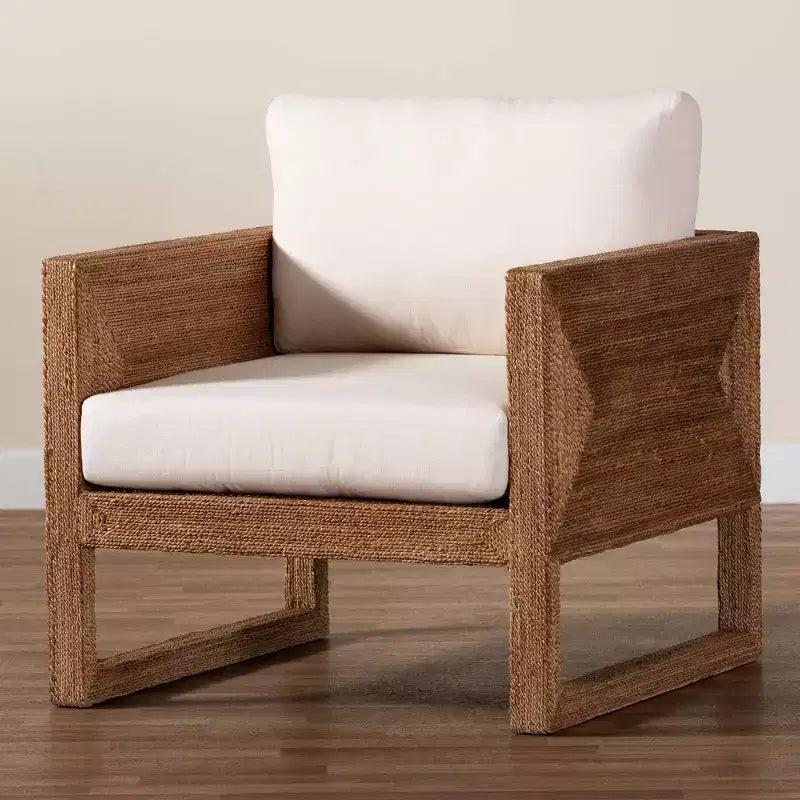 Helina Seagrass & Acacia Wood Arm Chair - Bleached Light Brown