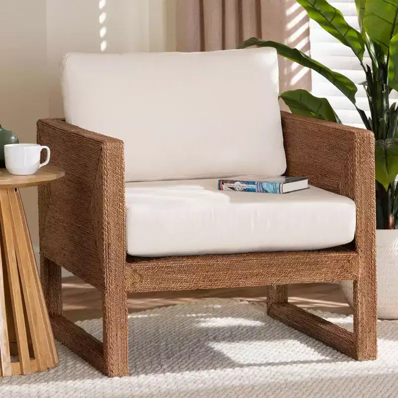 Helina Seagrass & Acacia Wood Arm Chair - Bleached Light Brown
