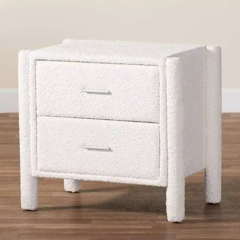 Teddy Bear Fabric 2-Drawer Nightstand - White