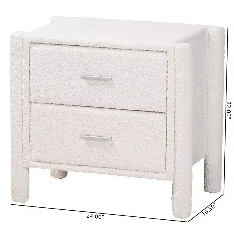 Teddy Bear Fabric 2-Drawer Nightstand - White
