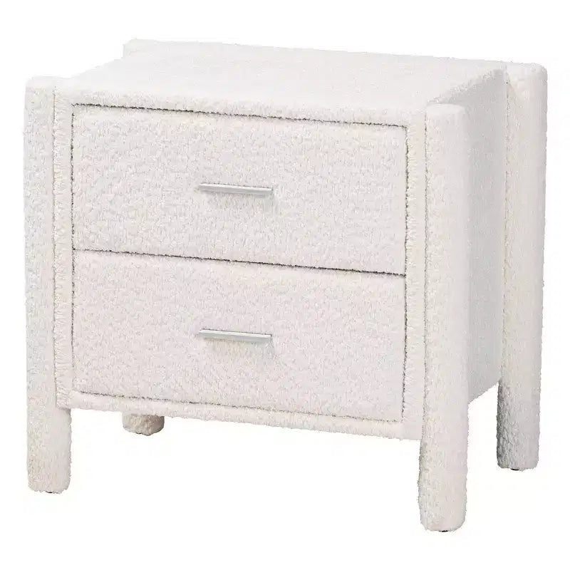 Teddy Bear Fabric 2-Drawer Nightstand - White