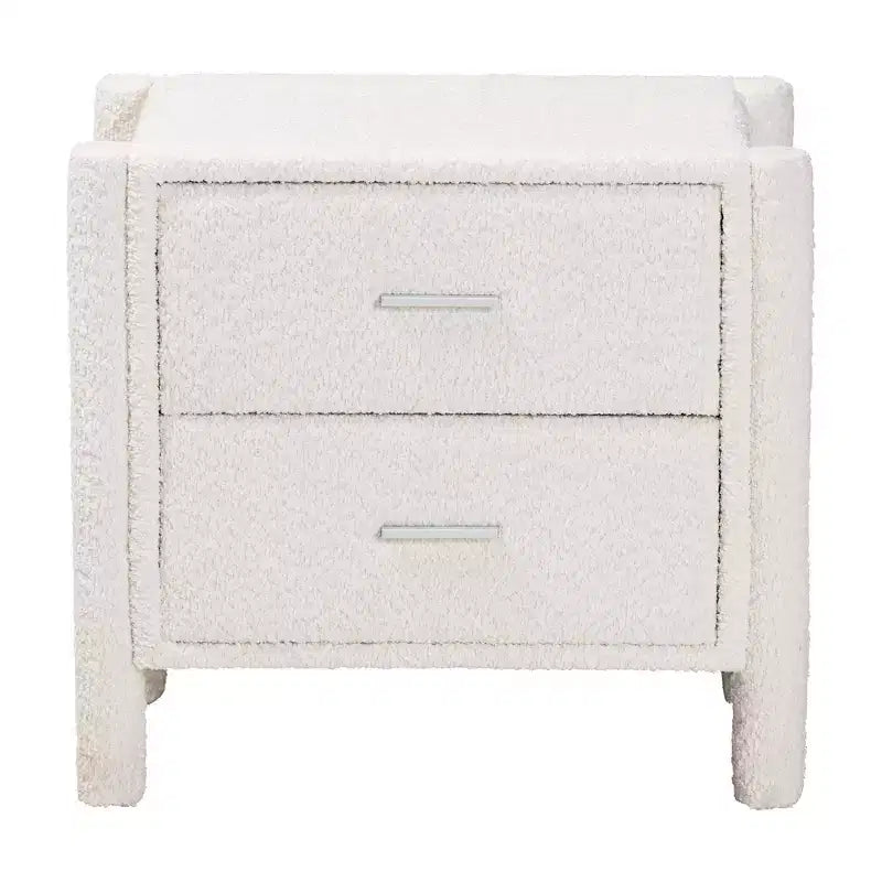 Teddy Bear Fabric 2-Drawer Nightstand - White