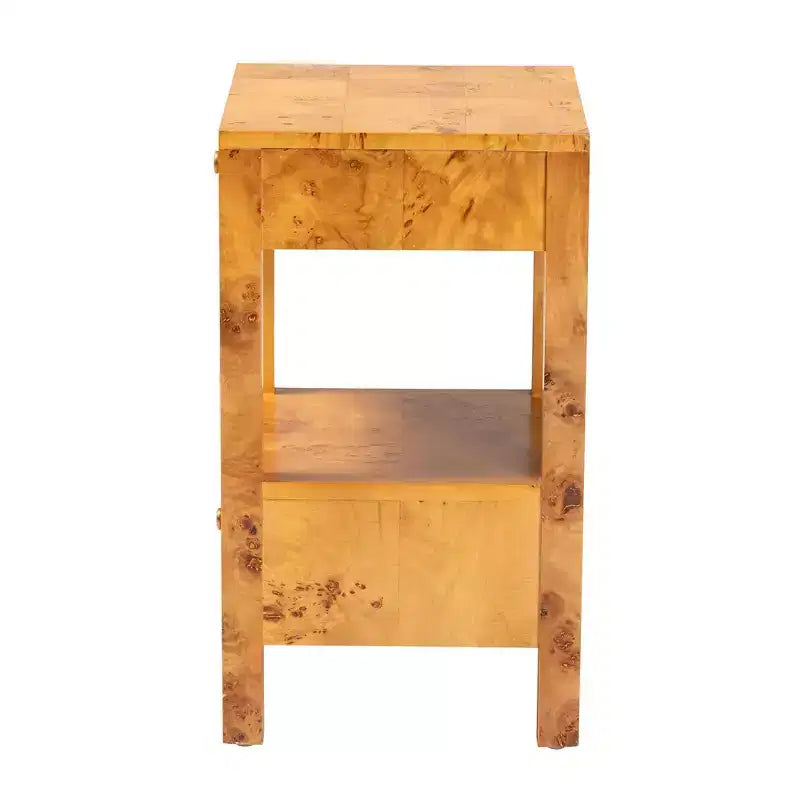Azmi Burl Wood 2-Drawer Nightstand - Light Mappa Burl