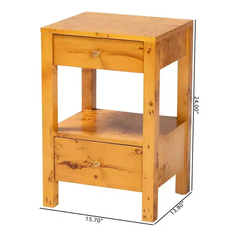 Azmi Burl Wood 2-Drawer Nightstand - Light Mappa Burl