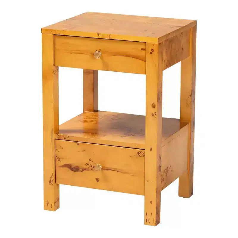 Azmi Burl Wood 2-Drawer Nightstand - Light Mappa Burl