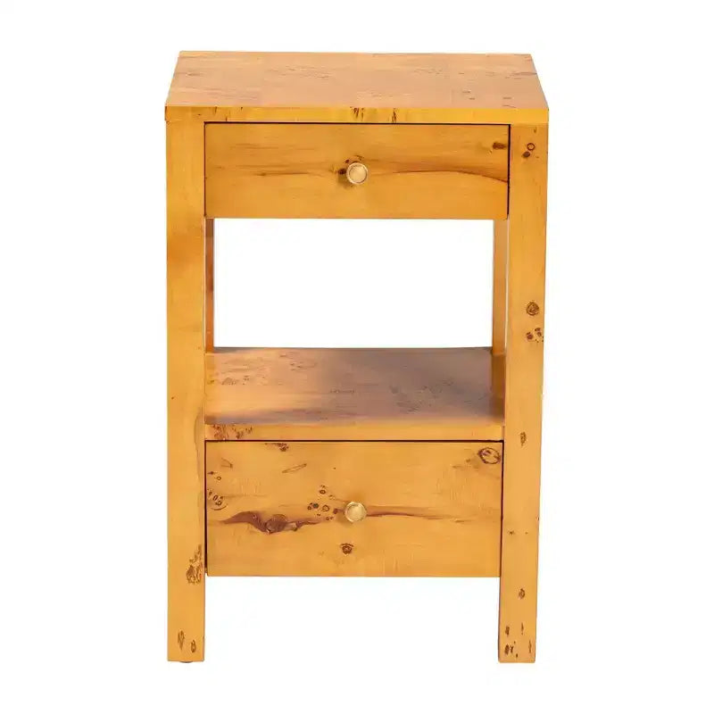 Azmi Burl Wood 2-Drawer Nightstand - Light Mappa Burl