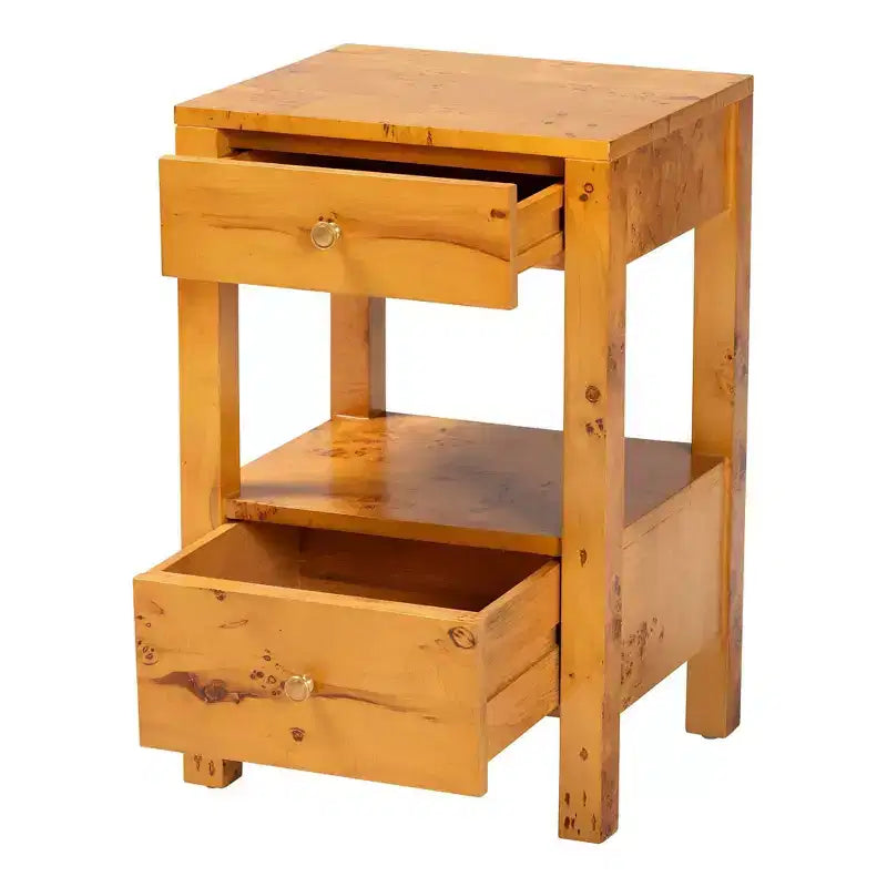 Azmi Burl Wood 2-Drawer Nightstand - Light Mappa Burl
