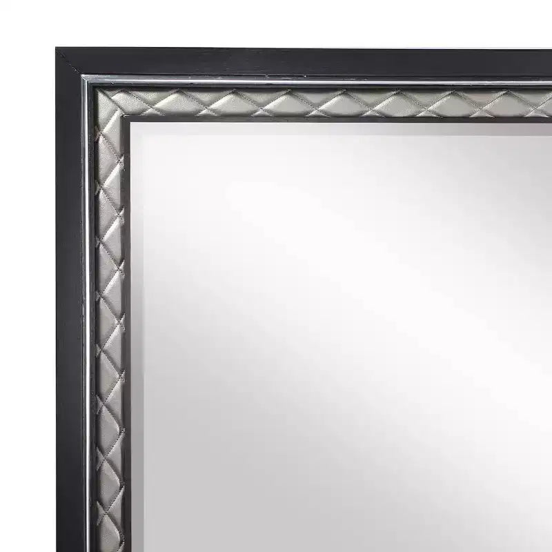 Acme Furniture Nicola Dresser Mirror Silver Synthetic Leather/Black Finish