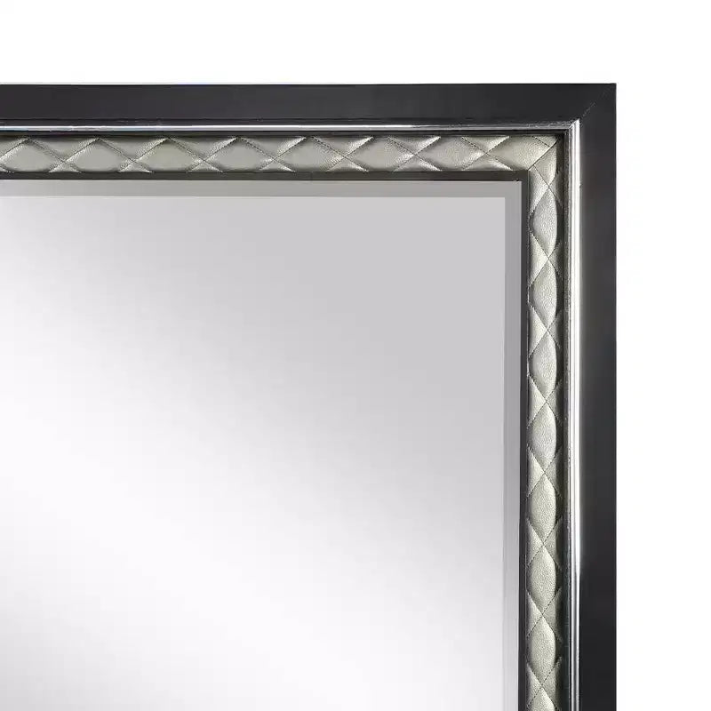 Acme Furniture Nicola Dresser Mirror Silver Synthetic Leather/Black Finish