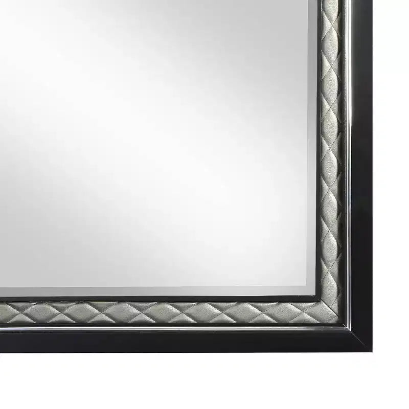 Acme Furniture Nicola Dresser Mirror Silver Synthetic Leather/Black Finish