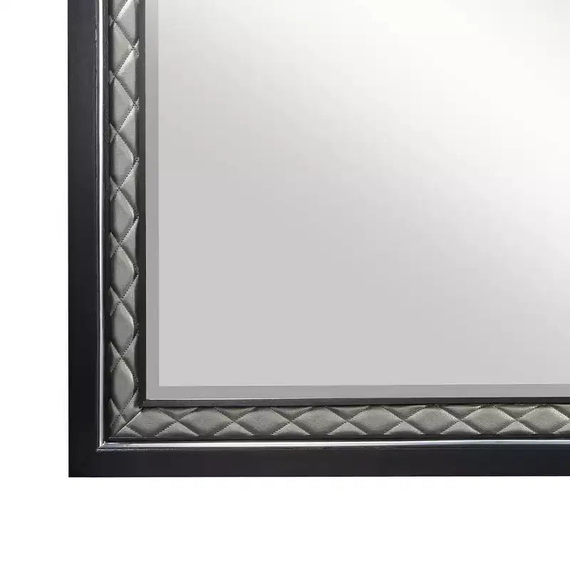 Acme Furniture Nicola Dresser Mirror Silver Synthetic Leather/Black Finish