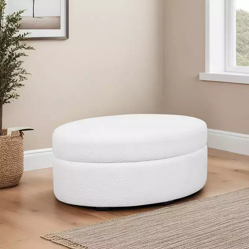 Suranne Oval Boucle Storage Ottoman - Cream White