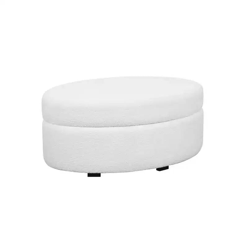 Suranne Oval Boucle Storage Ottoman - Cream White