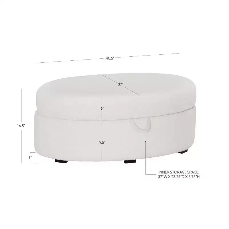 Suranne Oval Boucle Storage Ottoman - Cream White