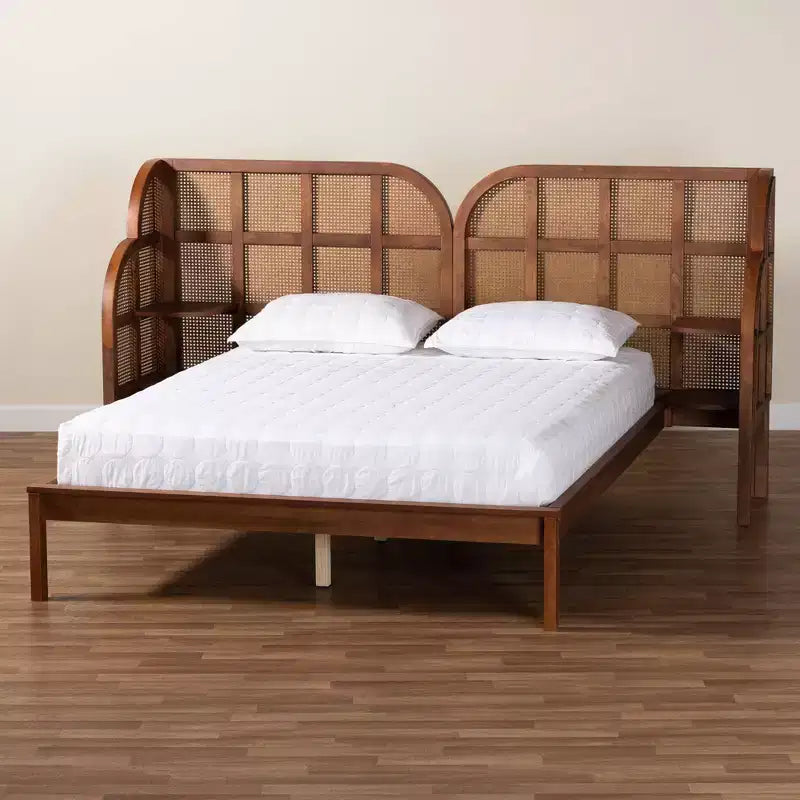 Baxton Studio King Size Cascadia Wood Wingback Platform Bed Walnut Brown