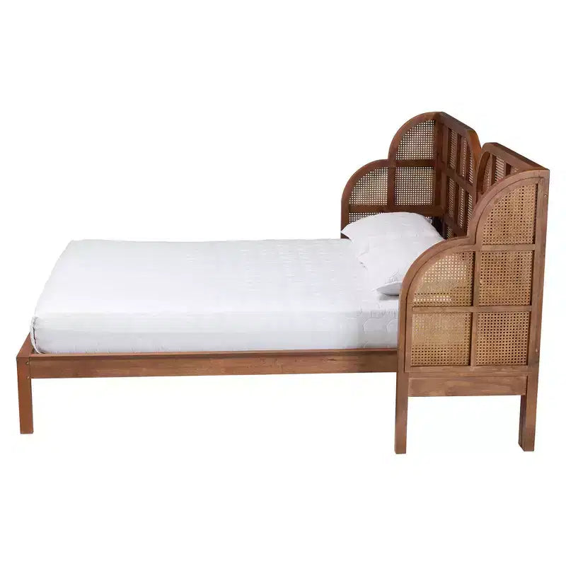 Cascadia King Size Wingback Platform Bed - Walnut Brown Rattan