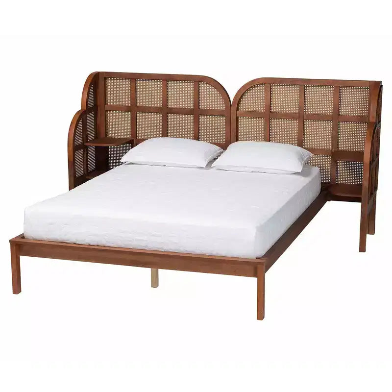 Cascadia King Size Wingback Platform Bed - Walnut Brown Rattan